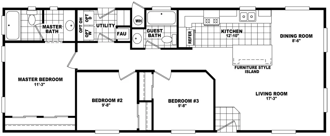 20' wide homes 20523a floor plan home features