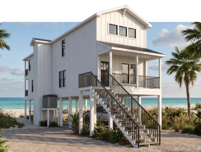Two-story coastal 1672m33g42 hero, elevation, and exterior home features