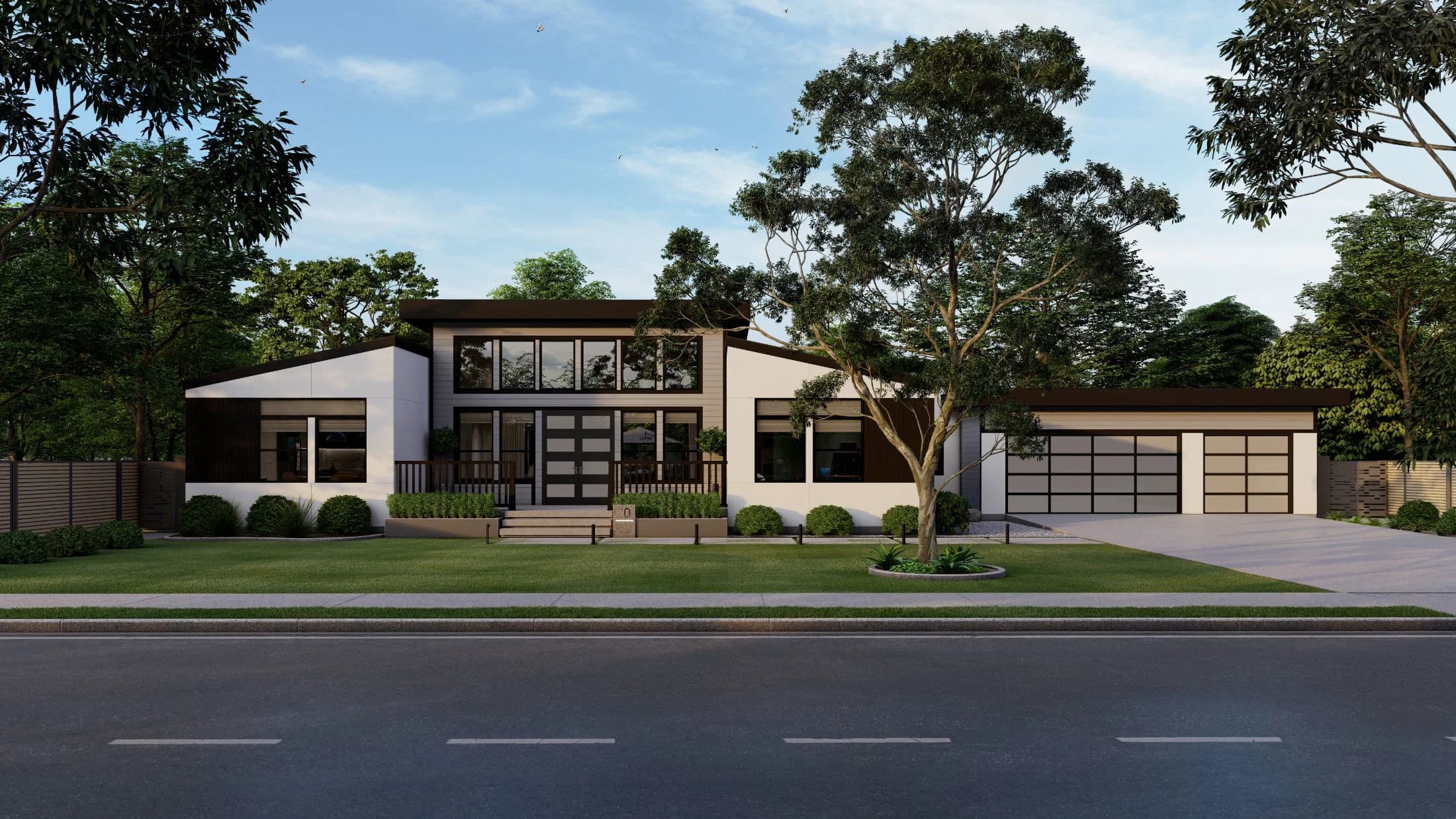 Model 20 hero, elevation, and exterior home features