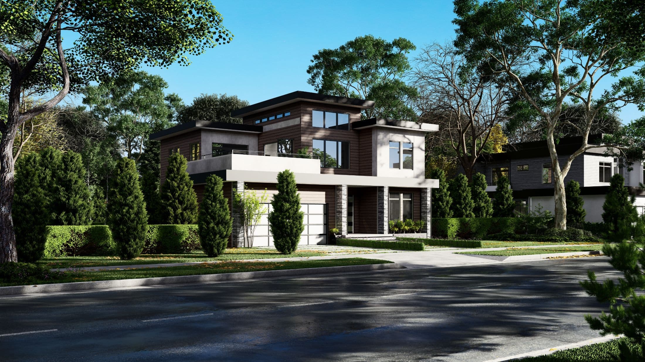Model 5 elevation, exterior, and hero home features