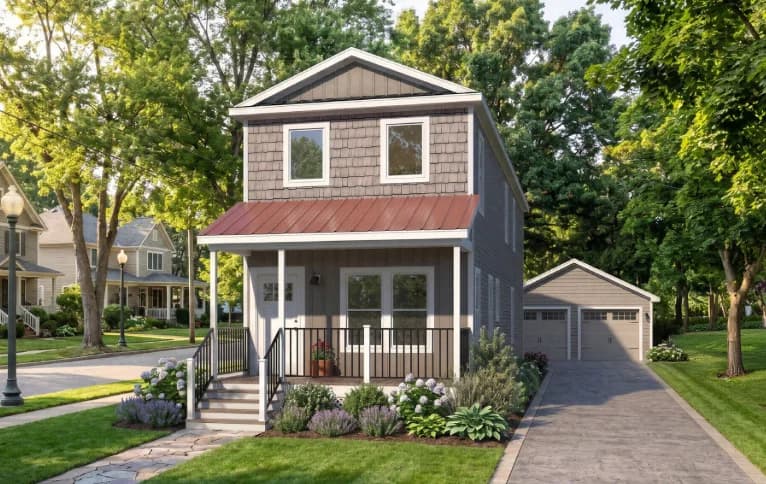 Two-story narrow lot 1656m32g26 hero, elevation, and exterior home features
