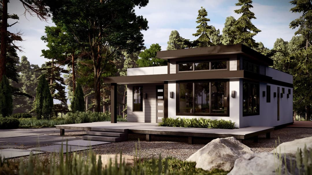 Model 27 hero, elevation, and exterior home features