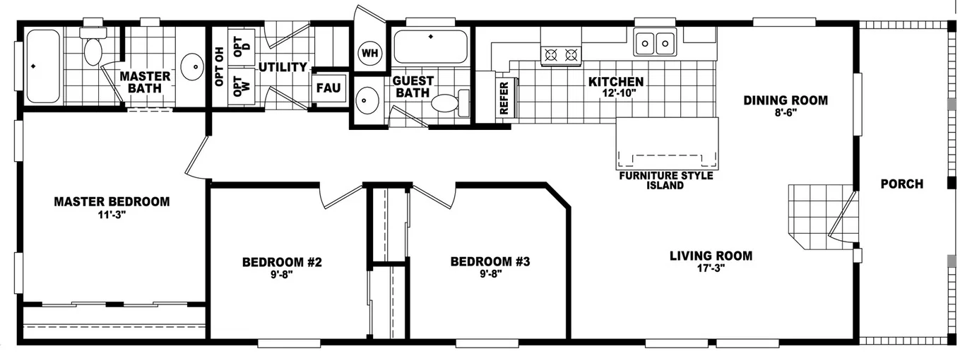 20' wide homes 20583a floor plan home features