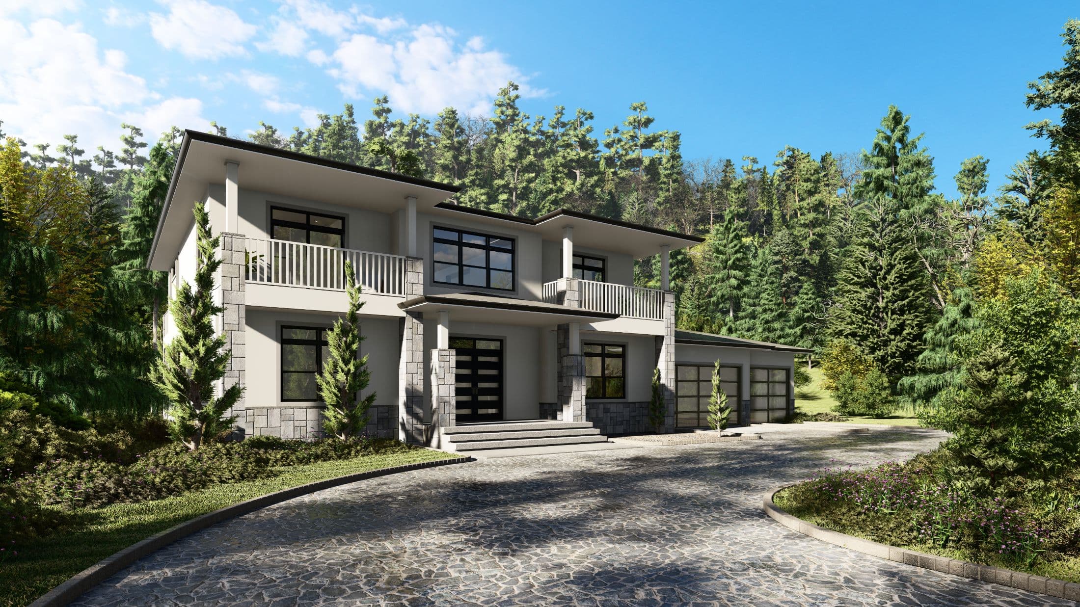 Model 3 hero, elevation, and exterior home features
